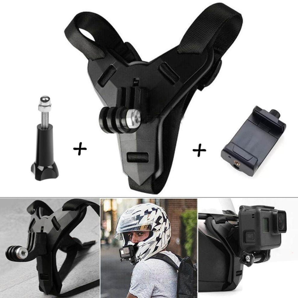 Helmet Chin Mount and Mobile Holder For Smartphone & Action Camera- Black